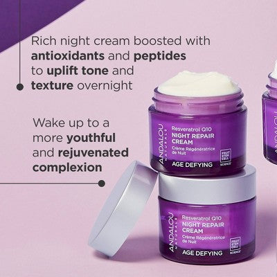 Andalou Naturals Resveratrol Q10 Night Repair Cream 1.7 Oz - Imperfect Box