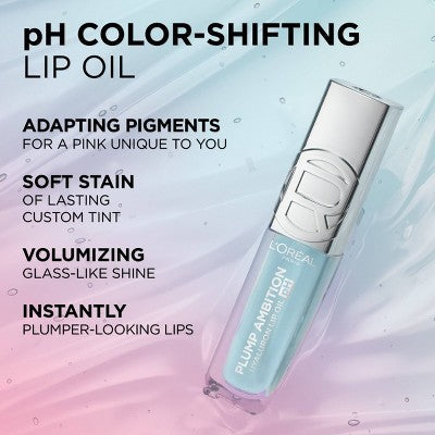 L'Oreal Paris Plump Ambition Hyaluron pH Lip Oil Plumping Lip Gloss Coral 0.16 fl oz - New